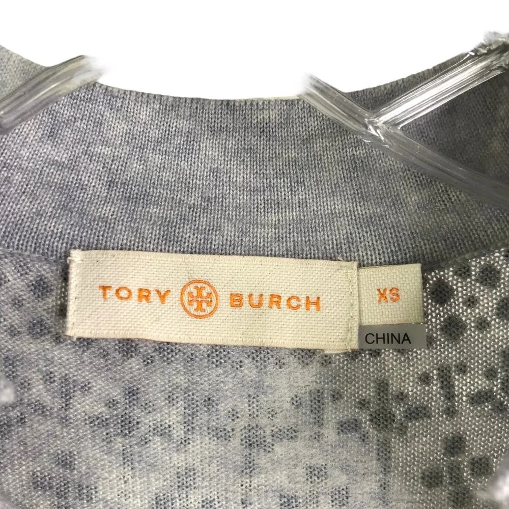 Tory Burch Sweater Womens XS Grey Embellished Split Neck Tunic Crystal Stud Knit
